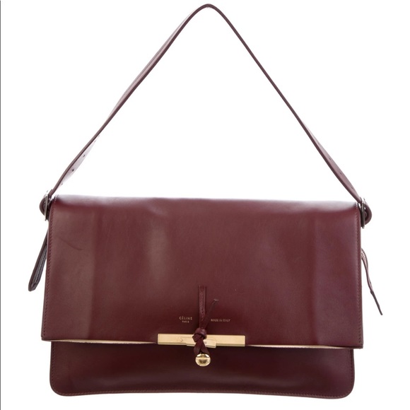 Celine Handbags - Authentic Celine Medium Leather Clasp Shoulder Burgundy Bag/Clutch